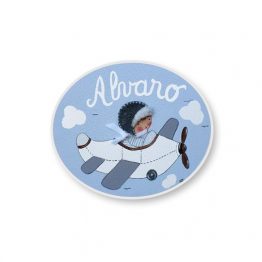 placas para puertas infantiles personalizadas con nombre bebe decorativa artesanal nina nino regalos originales avion