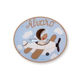 placas para puertas infantiles personalizadas con nombre bebe decorativa artesanal nina nino regalos originales avion