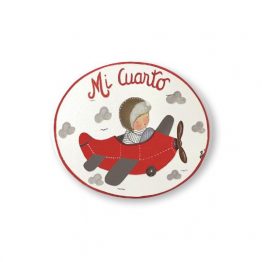 placas para puertas infantiles personalizadas con nombre bebe decorativa artesanal nina nino regalos originales avion