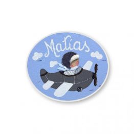 placas para puertas infantiles personalizadas con nombre bebe decorativa artesanal nina nino regalos originales avion