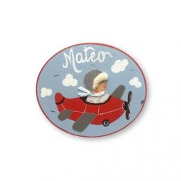 placas para puertas infantiles personalizadas con nombre bebe decorativa artesanal nina nino regalos originales avion