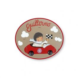 placas para puertas infantiles personalizadas con nombre bebe decorativa artesanal nina nino regalos originales coche de carreras piloto