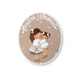 placas para puertas infantiles personalizadas con nombre bebe decorativa artesanal nina nino regalos originales hermanas abrazadas