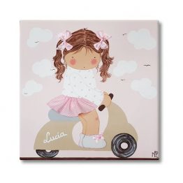 cuadro infantil con nombre niña vespa beige