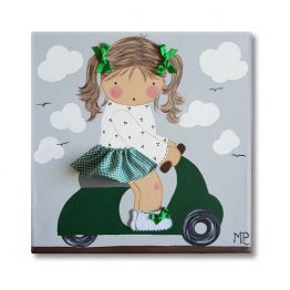 cuadro infantil con nombre niña vespa verde