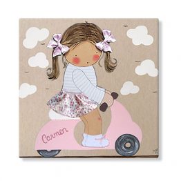 cuadros infantiles personalizados con nombre artesanales lienzos decoracion regalos bebes niños niñas blaucasa vespa moto