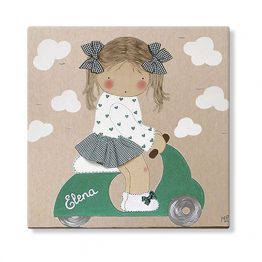 cuadros infantiles personalizados con nombre artesanales lienzos decoracion regalos bebes niños niñas blaucasa vespa moto