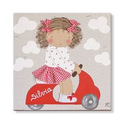 cuadros infantiles personalizados con nombre artesanales lienzos decoracion regalos bebes niños niñas blaucasa vespa moto