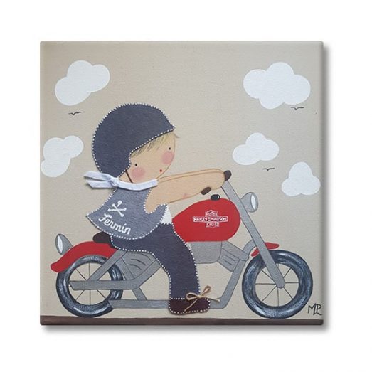 cuadro infantil con nombre niño harley moto