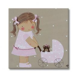 cuadro infantil niña con nombre personalizado y original carrito cochecito