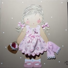 cuadros infantiles personalizados con nombre para niña con toalla y cesto, originales y artesanales lienzos decoracion regalos bebes niños niñas