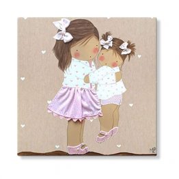 cuadros infantiles personalizados con nombre artesanales lienzos decoracion regalos bebes niños niñas blaucasa hermanas abrazadas