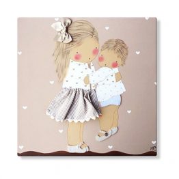 cuadros infantiles personalizados con nombre artesanales lienzos decoracion regalos bebes niños niñas blaucasa hermanas abrazadas