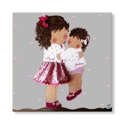 cuadros infantiles personalizados con nombre artesanales lienzos decoracion regalos bebes niños niñas blaucasa hermanas abrazadas