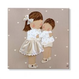 cuadros infantiles personalizados con nombre artesanales lienzos decoracion regalos bebes niños niñas blaucasa hermanas abrazadas