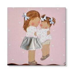 cuadros infantiles personalizados con nombre artesanales lienzos decoracion regalos bebes niños niñas blaucasa hermanas abrazadas