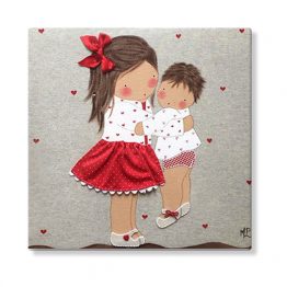 cuadros infantiles personalizados con nombre artesanales lienzos decoracion regalos bebes niños niñas blaucasa hermanas abrazadas