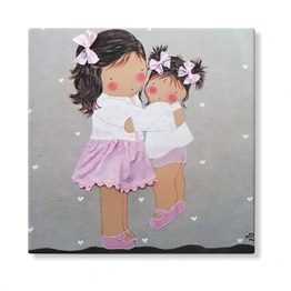 cuadros infantiles personalizados con nombre artesanales lienzos decoracion regalos bebes niños niñas blaucasa hermanas abrazadas
