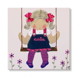 cuadros infantiles personalizados con nombre artesanales lienzos decoracion regalos bebes niños niñas blaucasa columpio