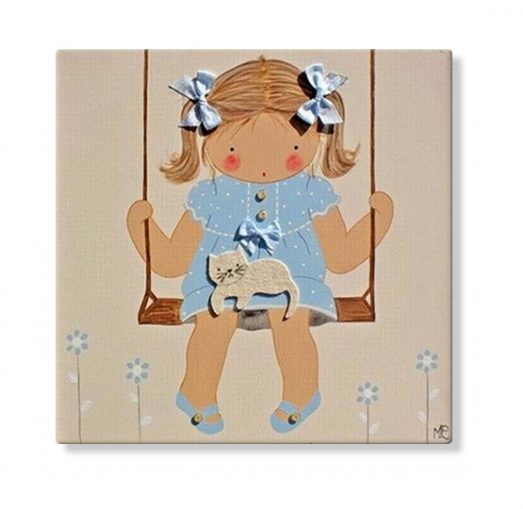 cuadros infantiles personalizados con nombre artesanales lienzos decoracion regalos bebes niños niñas blaucasa columpio