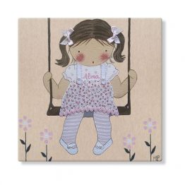 cuadros infantiles personalizados con nombre artesanales lienzos decoracion regalos bebes niños niñas blaucasa columpio