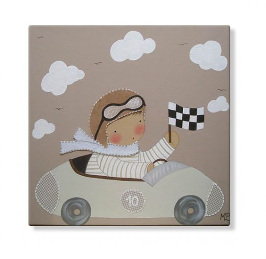 cuadros infantiles personalizados con nombre artesanales lienzos decoracion regalos bebes niños niñas blaucasa coche piloto