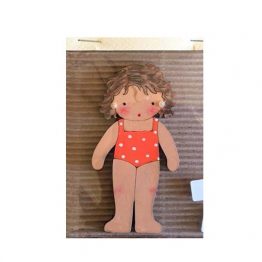 muñecas recortables de madera y disfraz blaucasa bañador naranja
