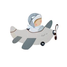 Silueta de Madera Infantil con Niño en Avión Beige