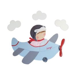Silueta de Madera Infantil con Niño en Avión Azul