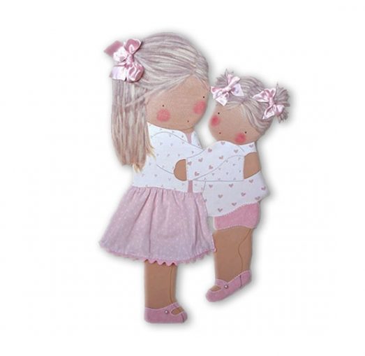 siluetas infantiles de madera personalizadas artesanales para regalos originales niña niño bebe imagenes blaucasa con su hermana abrazadas
