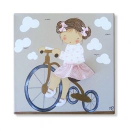 cuadros infantiles personalizados con nombre artesanales lienzos decoracion regalos bebes niños niñas blaucasa triciclo bicicleta