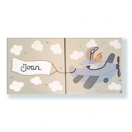 cuadros infantiles personalizados con nombre artesanales lienzos decoracion regalos bebes niños niñas blaucasa avion duo
