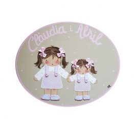 placa para puerta niña con nombre hermanas beige
