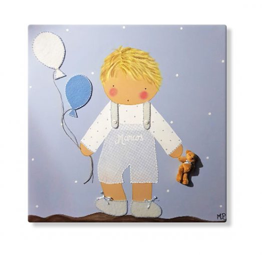 cuadros infantiles personalizados con nombre para niño con globos, originales y artesanales lienzos decoracion regalos bebes niños niñas