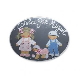 placas para puertas infantiles personalizadas con nombre bebe decorativa artesanal nina nino regalos originales 3 hermanos