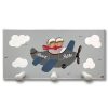 Perchero infantil pared de madera avion