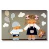 Cuadro infantil hermanos con globos y nubes personalizado con nombre